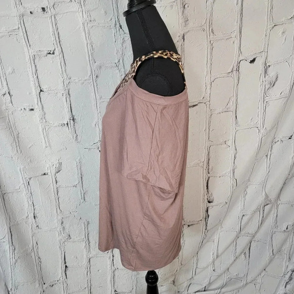 Two in One Layered Shirt Womens Cold Shoulder Blouse Top Leopard Print Relaxed L - Picture 3 of 6